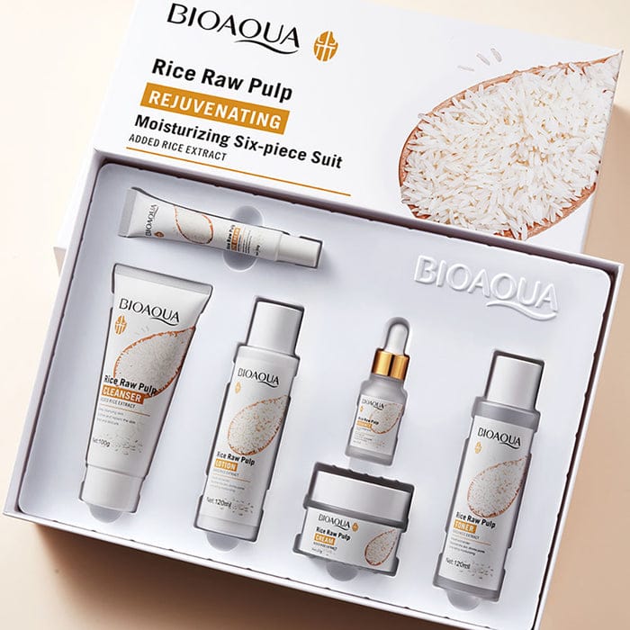 BIOAQUA Rice Raw Pulp Rejuvenating & Moisturizing 6-Piece Skincare Set with Rice Extract