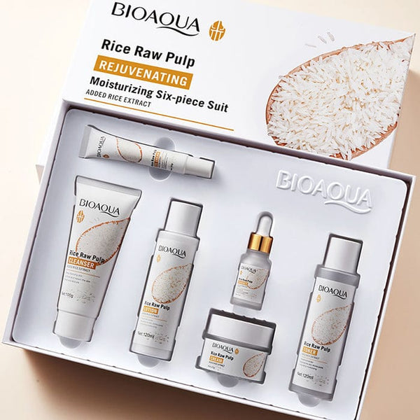 BIOAQUA Rice Raw Pulp Rejuvenating & Moisturizing 6-Piece Skincare Set with Rice Extract