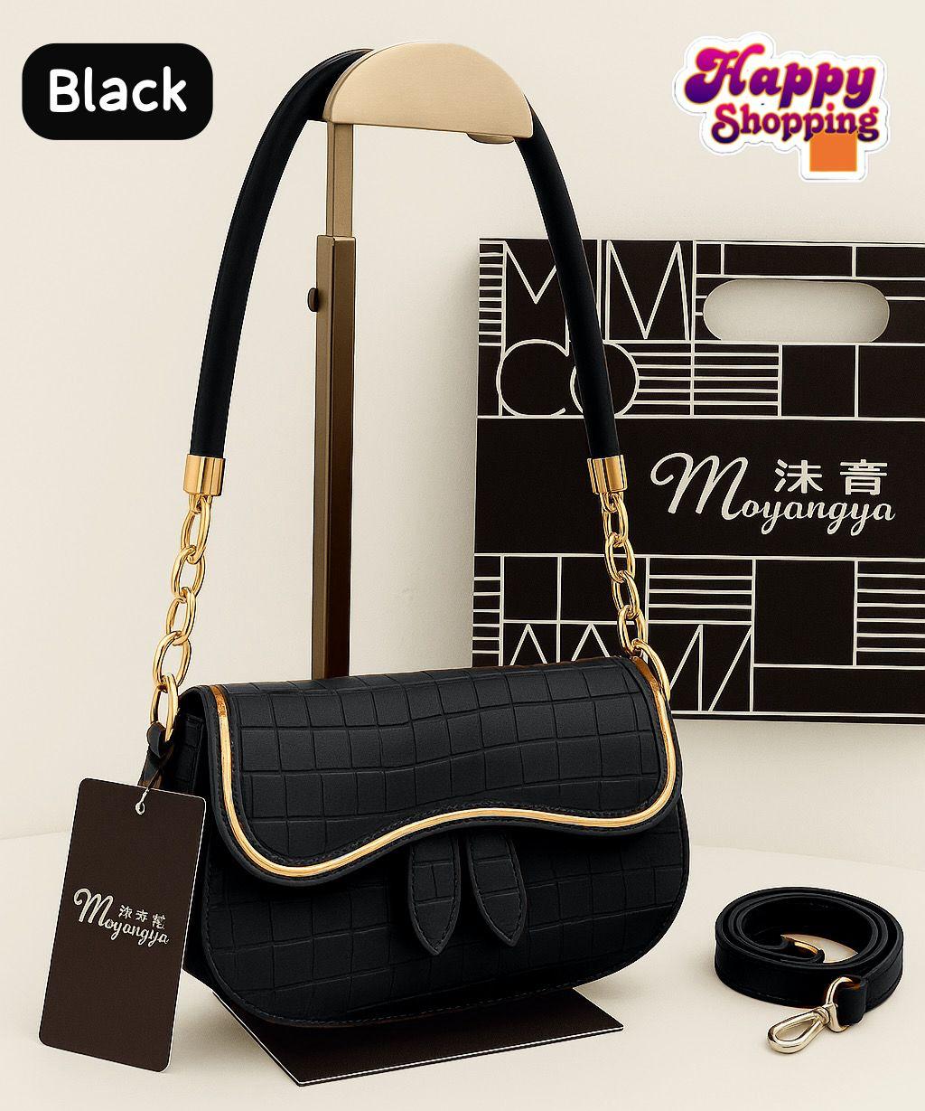 Elegant Croc-Texture Shoulder Bag with Gold Chain Accent – 5 Stylish Colors