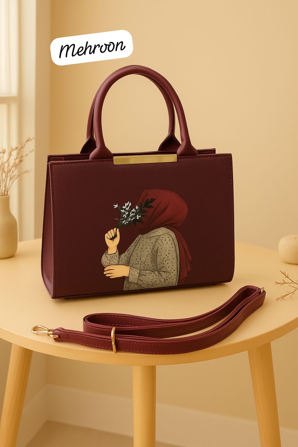 Stylish Printed Handbag with Adjustable Strap – Multiple Colors