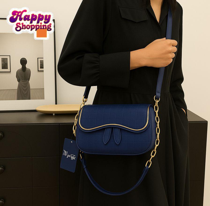 Elegant Croc-Texture Shoulder Bag with Gold Chain Accent – 5 Stylish Colors