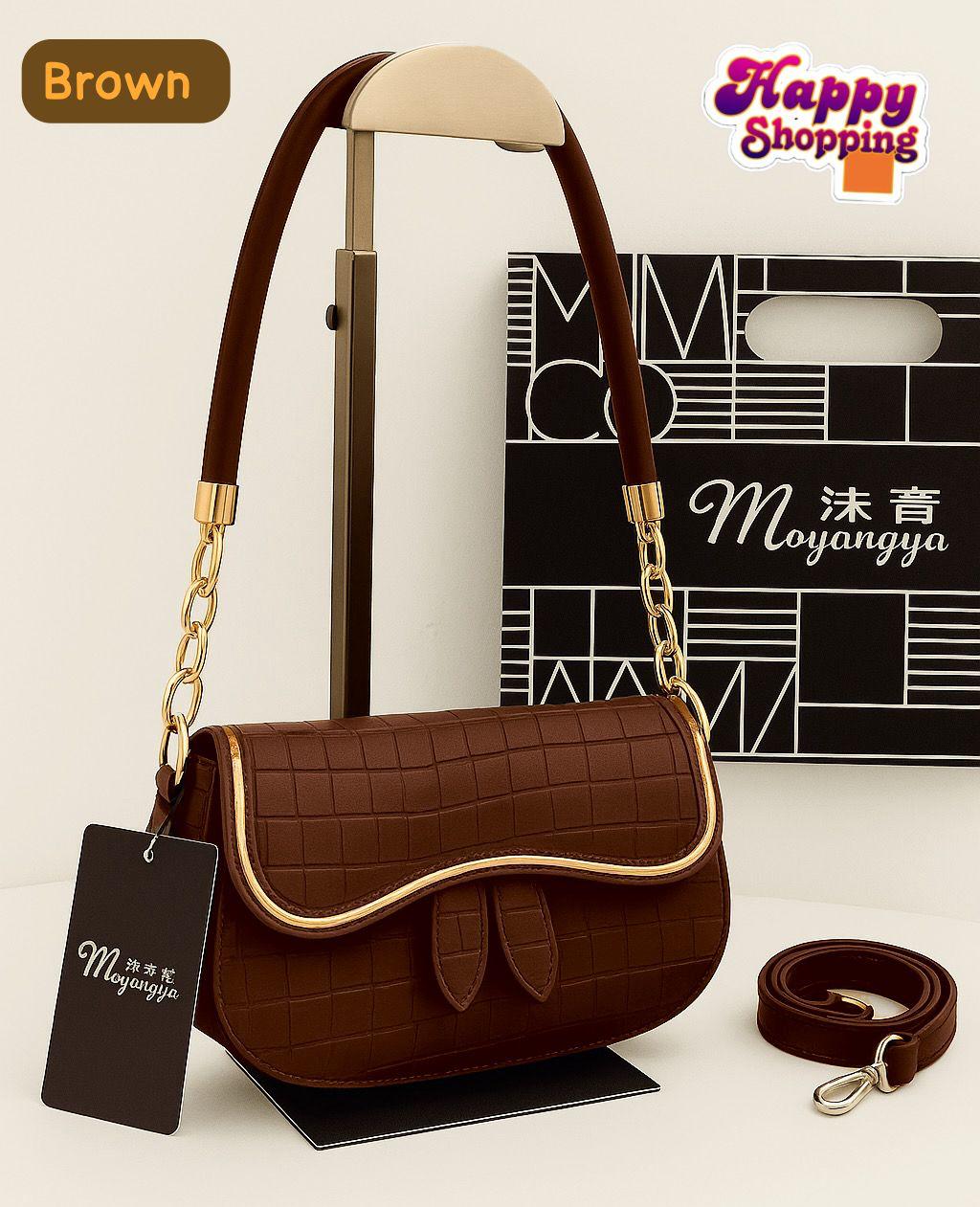 Elegant Croc-Texture Shoulder Bag with Gold Chain Accent – 5 Stylish Colors