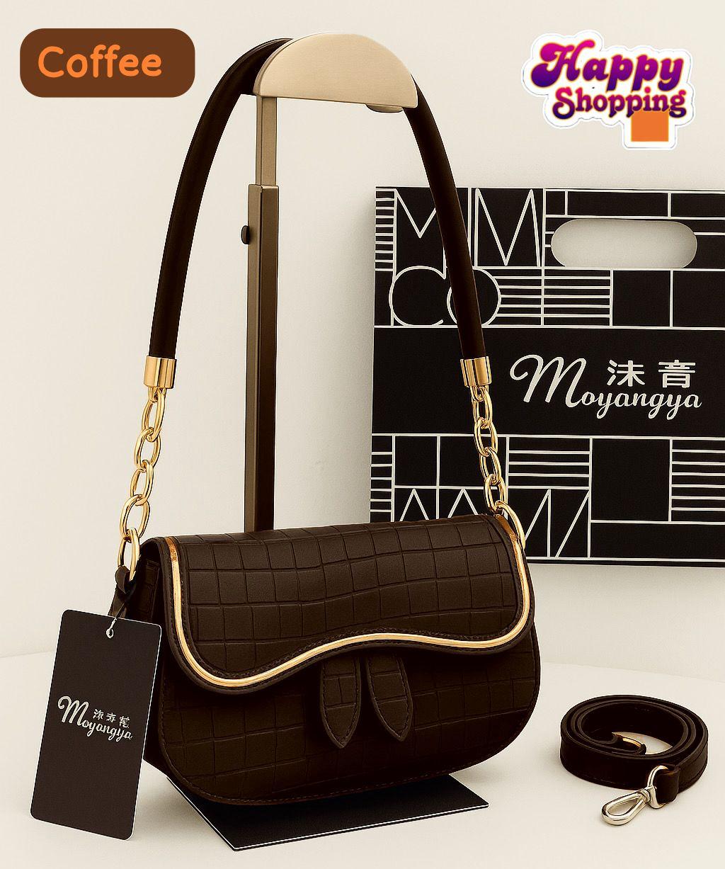 Elegant Croc-Texture Shoulder Bag with Gold Chain Accent – 5 Stylish Colors